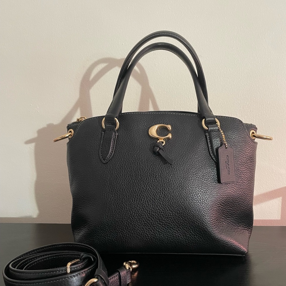 Coach Black and Gold Satchel with Signature Hardware